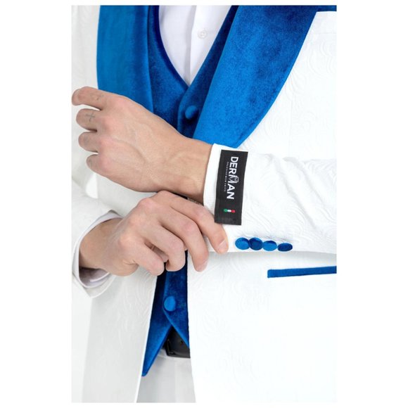 Derman Luxury Floral Textured Velvet Collar 3 Piece Tuxedo - Picture 5 of 7